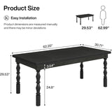 62" Wood Farmhouse Dining Table for 4-6 People, Large Rectangle Kitchen Table