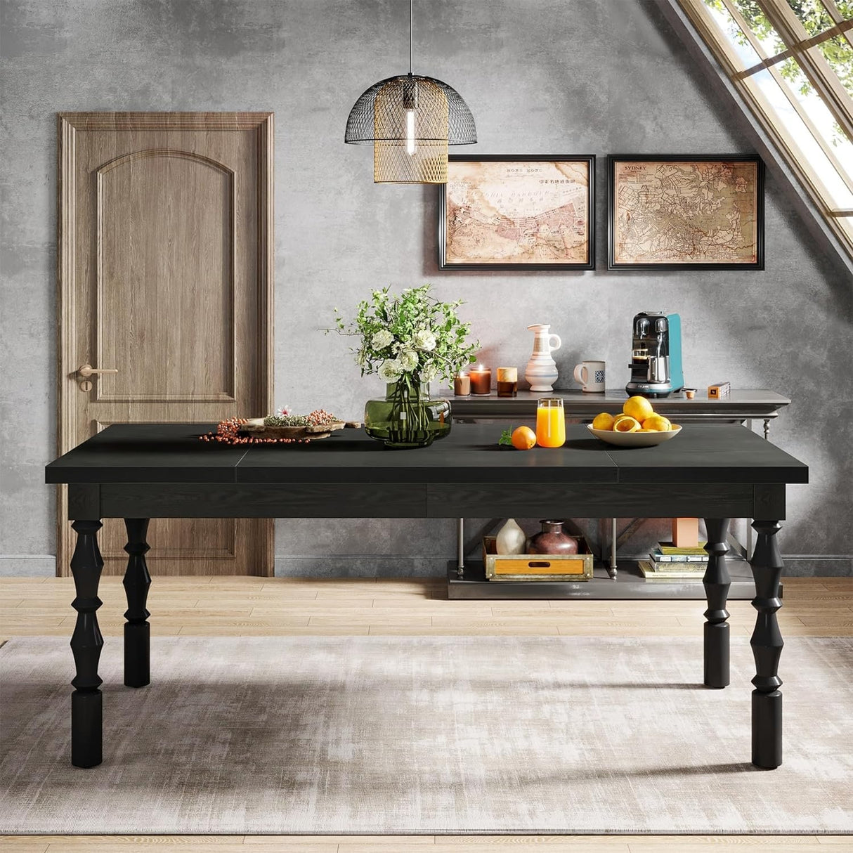 62" Wood Farmhouse Dining Table for 4-6 People, Large Rectangle Kitchen Table