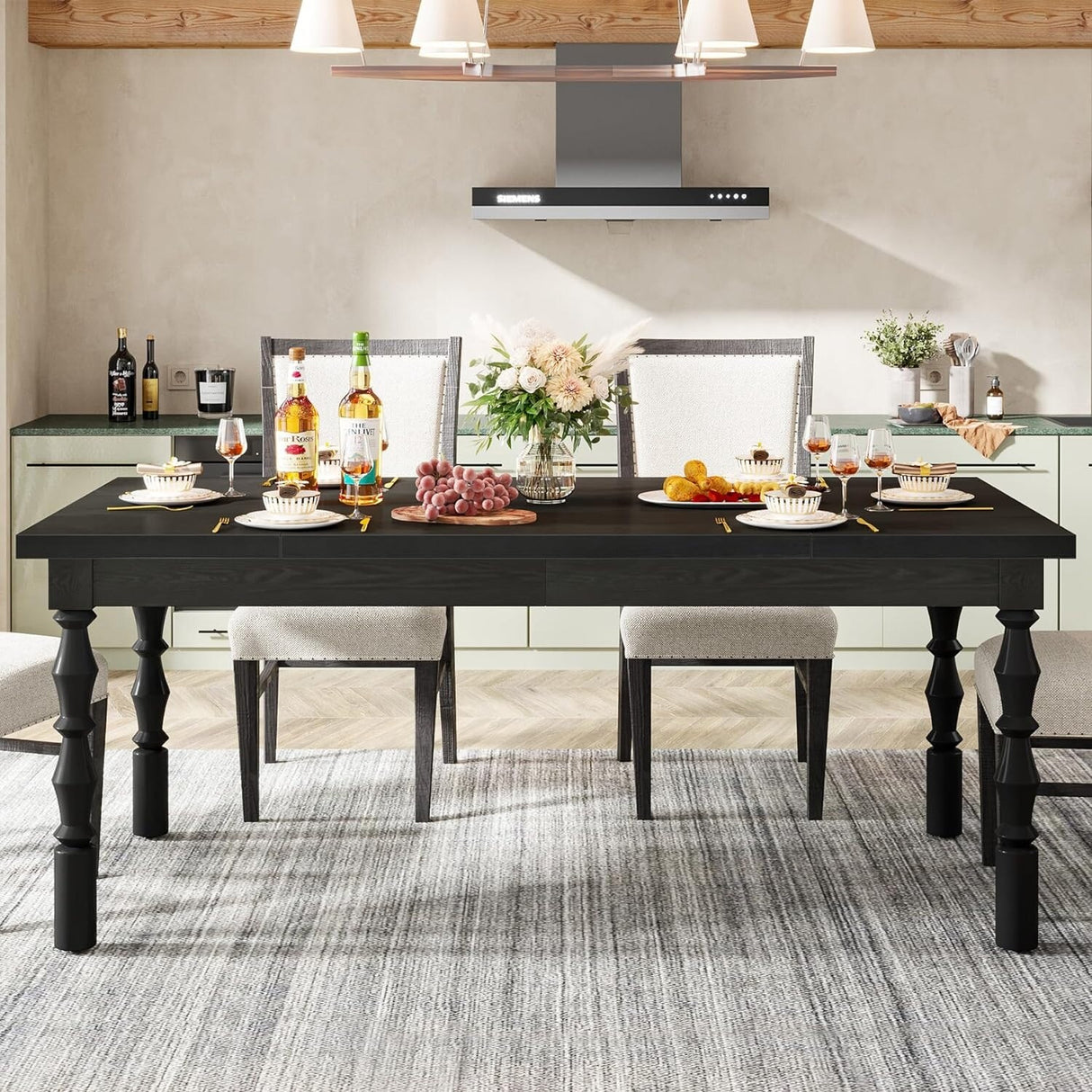 62" Wood Farmhouse Dining Table for 4-6 People, Large Rectangle Kitchen Table