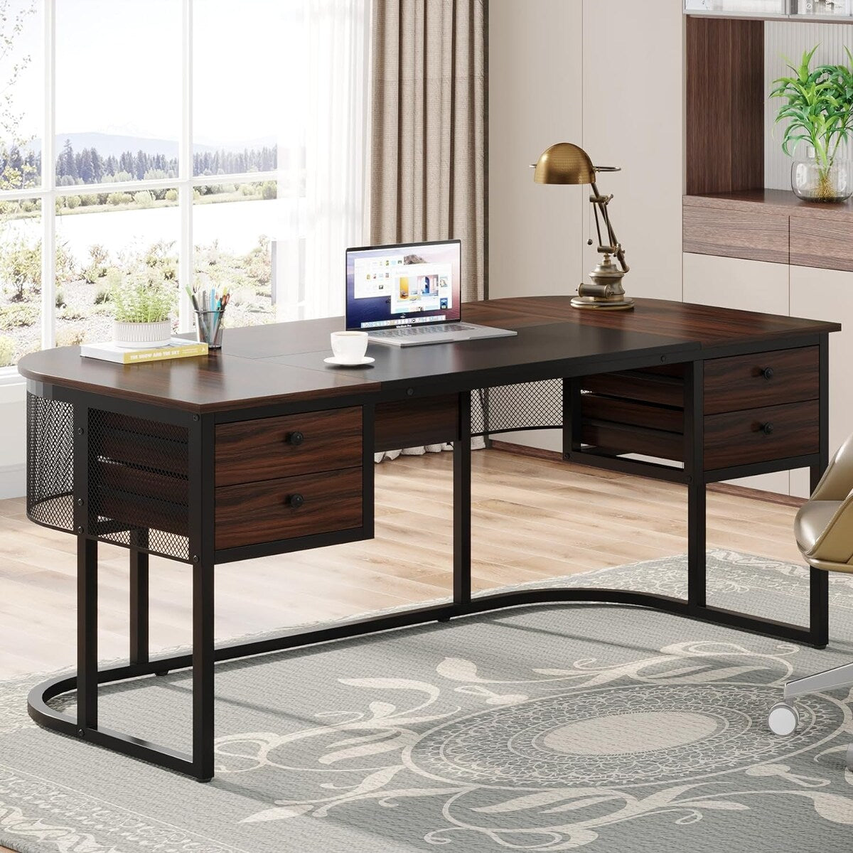 63-Inch Executive Desk with 4 Drawers, Large Office Desk