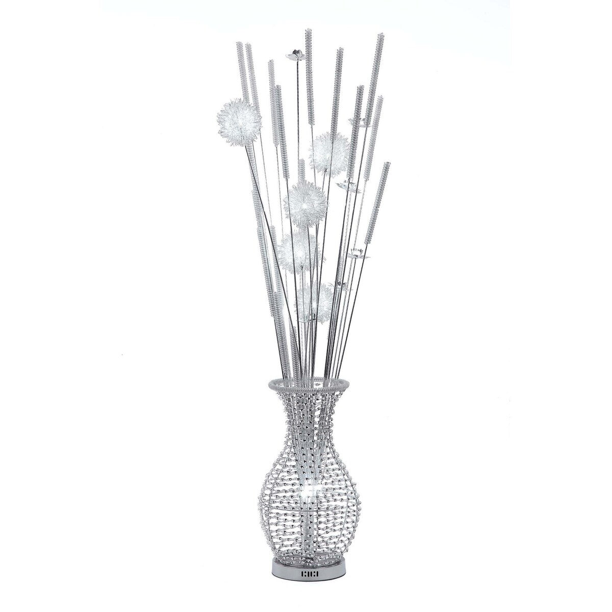 63 Inch Floor Lamp, Flower Vase Design, Wire Base, Metal, Chrome Finish