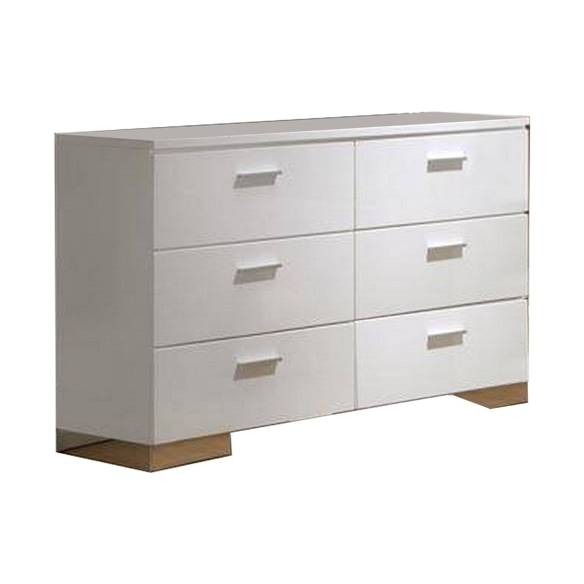 63 Inches 6 Drawer Dresser with Metal Block Legs, White
