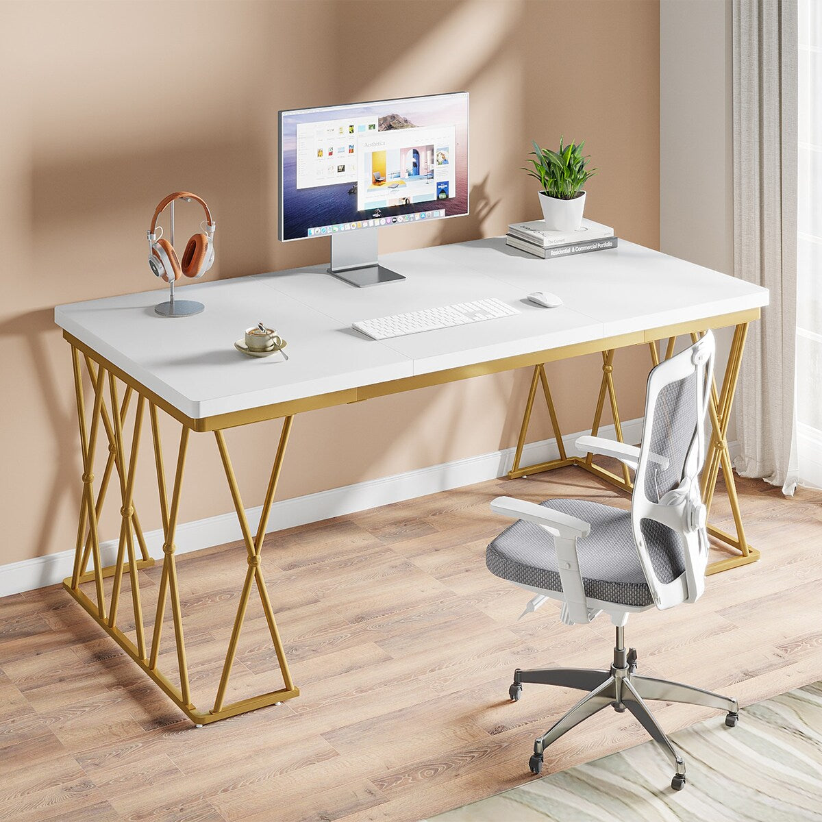 63 Inches Executive Desk, Modern Computer Desk, Large Office Desk