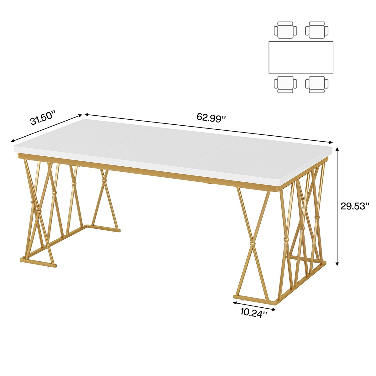 63 Inches Executive Desk, Modern Computer Desk, Large Office Desk