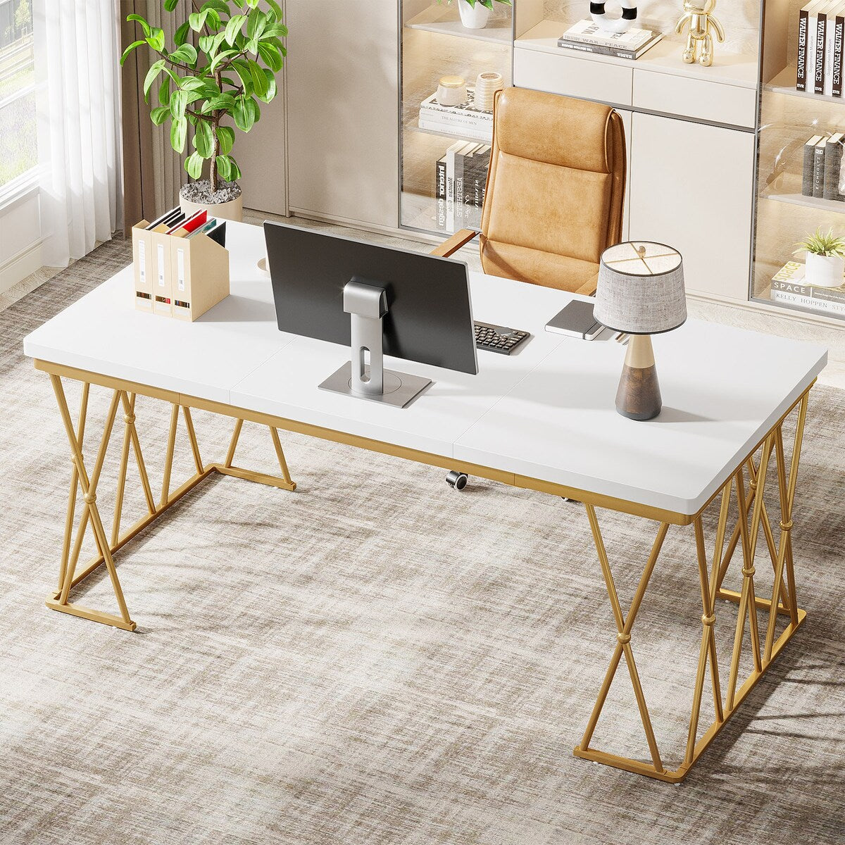 63 Inches Executive Desk, Modern Computer Desk, Large Office Desk