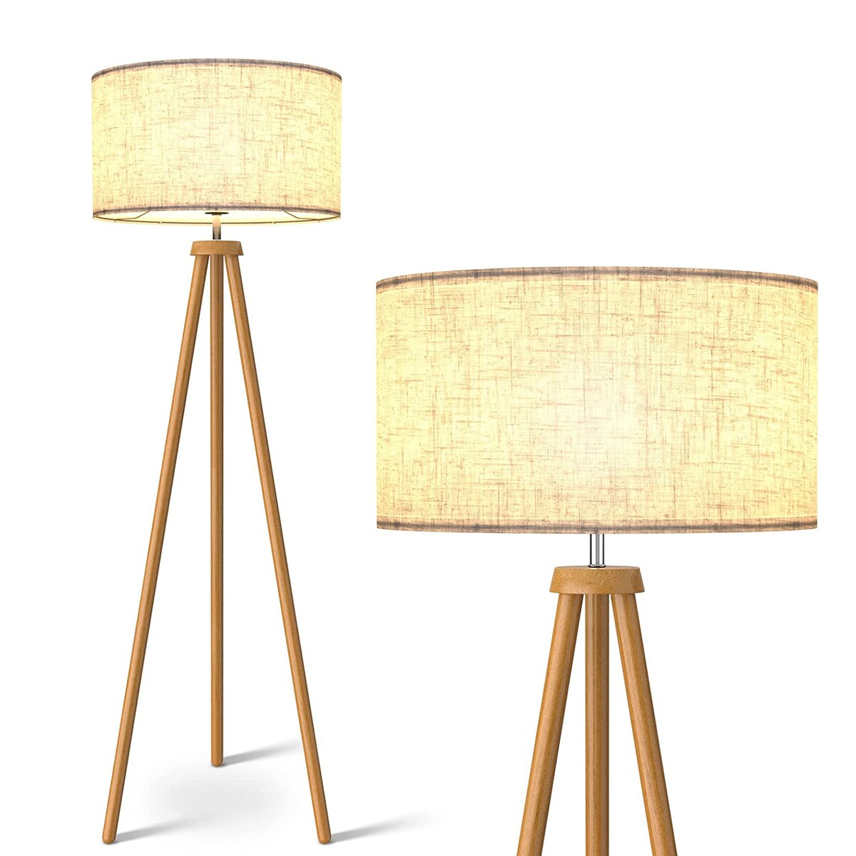 UPHA 63 in. Wood Tripod Floor Lamp with Fabric Lamp Shade , Beige - 63 in.