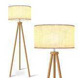 UPHA 63 in. Wood Tripod Floor Lamp with Fabric Lamp Shade , Beige - 63 in.