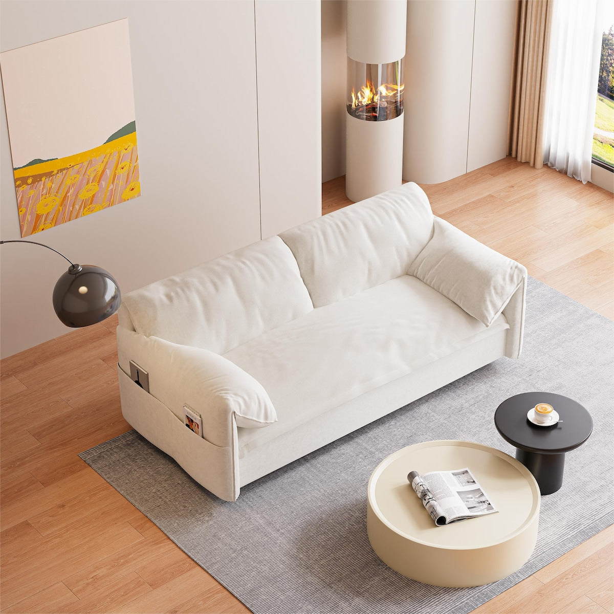 63.8" Queen Pull Out Sofa Bed, 3-in-1 Convertible Sleeper Sofa with Side Storage,Multi-Functional Velvet Loveseat Bed
