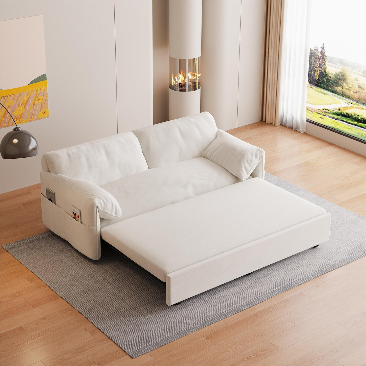 63.8" Queen Pull Out Sofa Bed, 3-in-1 Convertible Sleeper Sofa with Side Storage,Multi-Functional Velvet Loveseat Bed