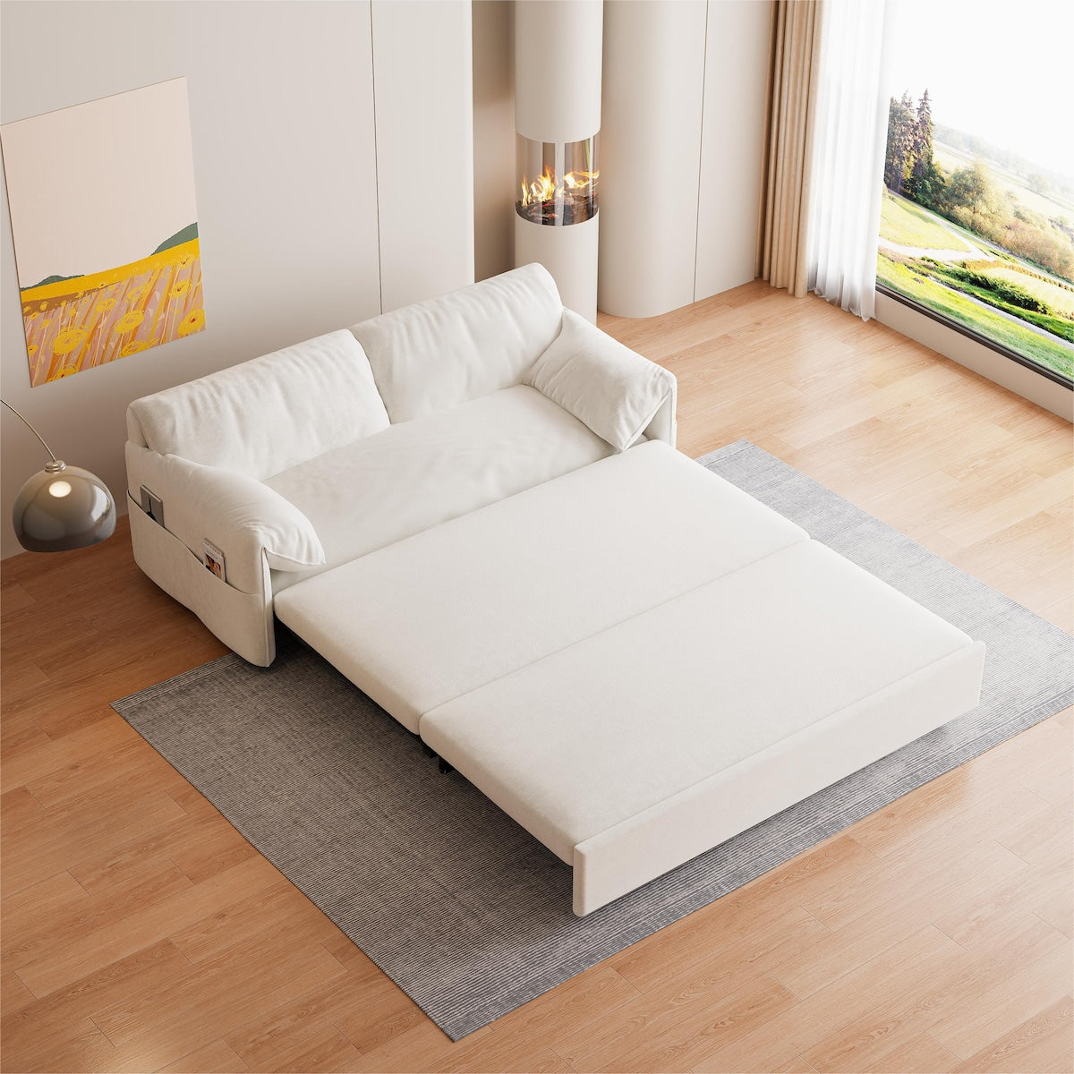 63.8" Queen Pull Out Sofa Bed, 3-in-1 Convertible Sleeper Sofa with Side Storage,Multi-Functional Velvet Loveseat Bed