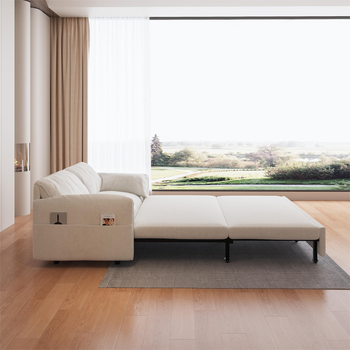 63.8" Queen Pull Out Sofa Bed, 3-in-1 Convertible Sleeper Sofa with Side Storage,Multi-Functional Velvet Loveseat Bed