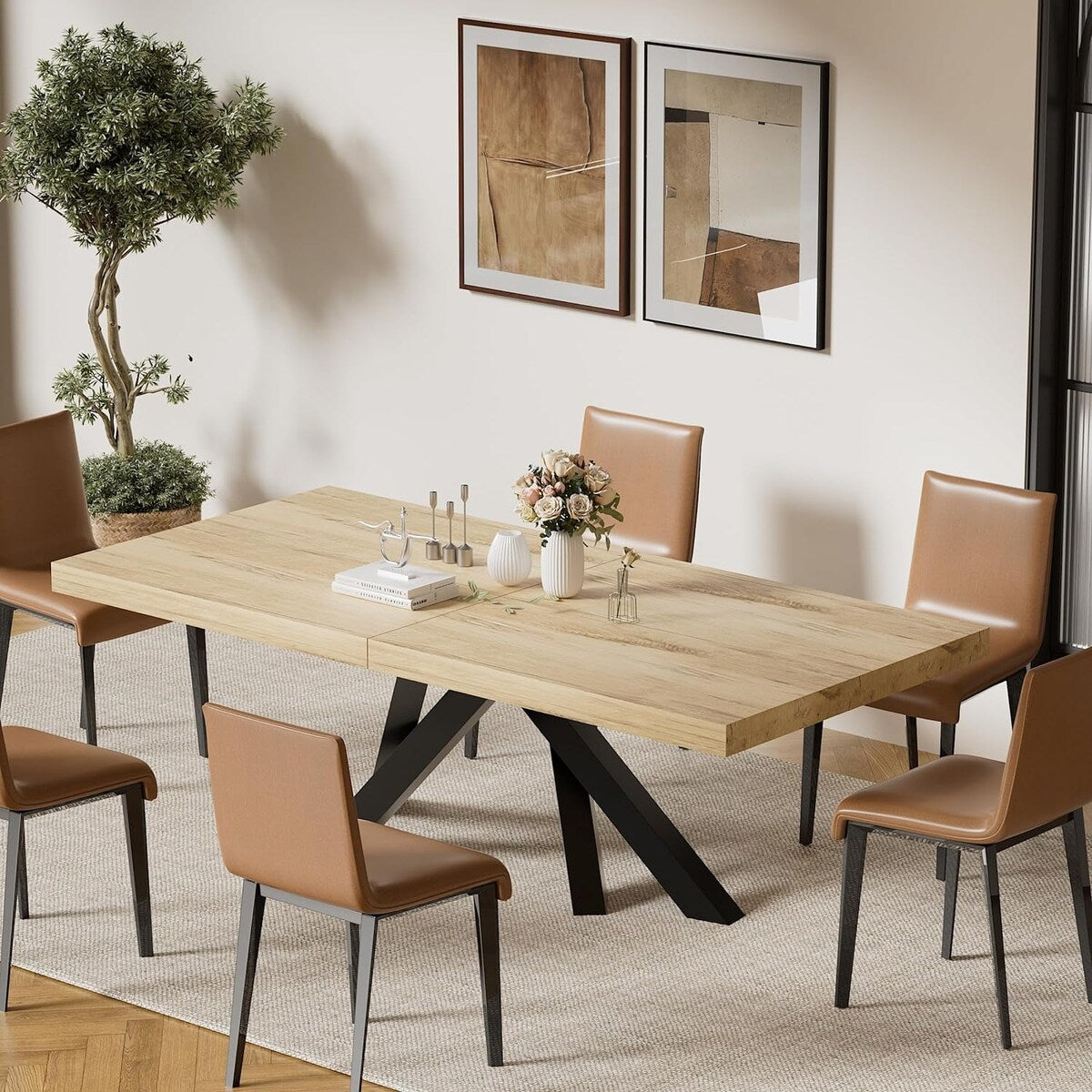 63"-79" Extendable Dining Room Table for 6 8, Modern Kitchen Table