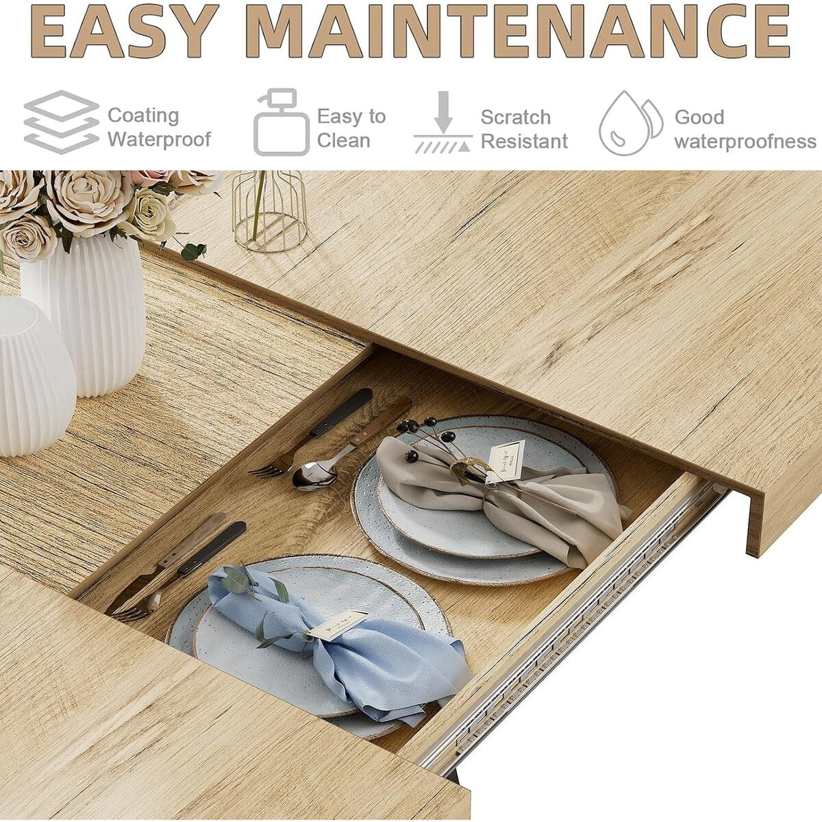 63"-79" Extendable Dining Room Table for 6 8, Modern Kitchen Table