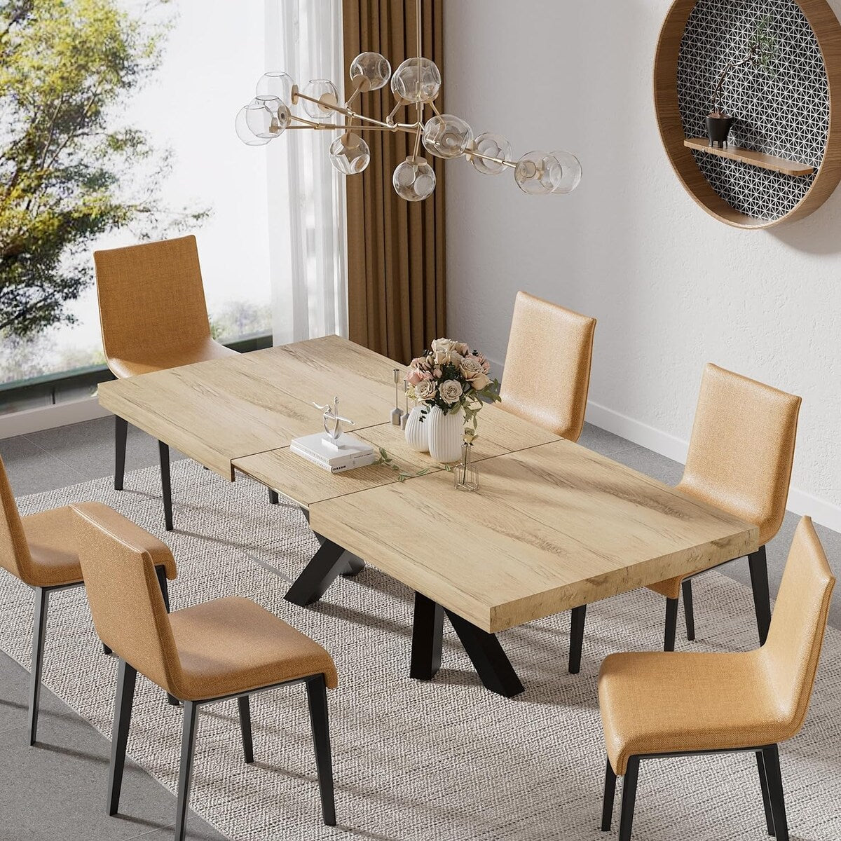 63"-79" Extendable Dining Room Table for 6 8, Modern Kitchen Table