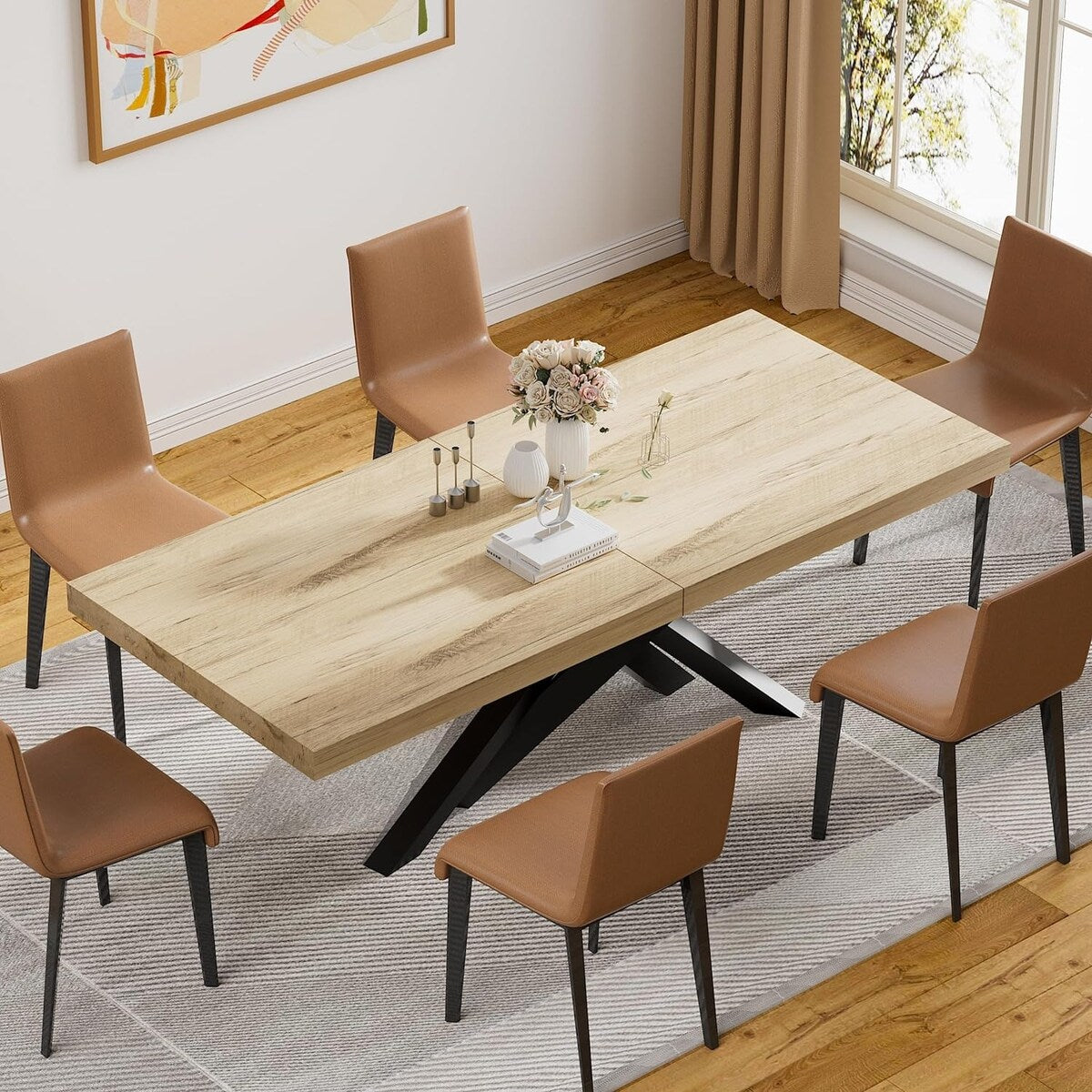 63"-79" Extendable Dining Room Table for 6 8, Modern Kitchen Table