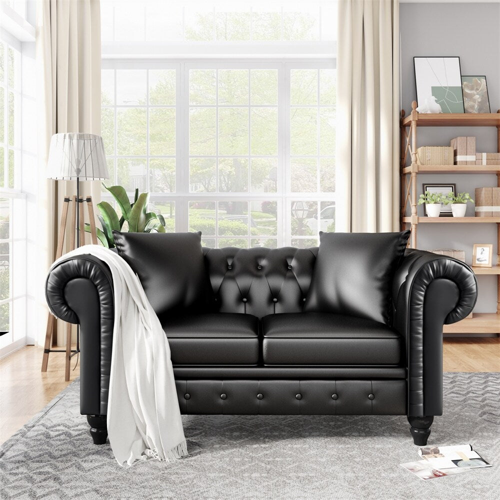 63" Deep Button Tufted PU leather Upholstered Loveseat Sofa Classic Set