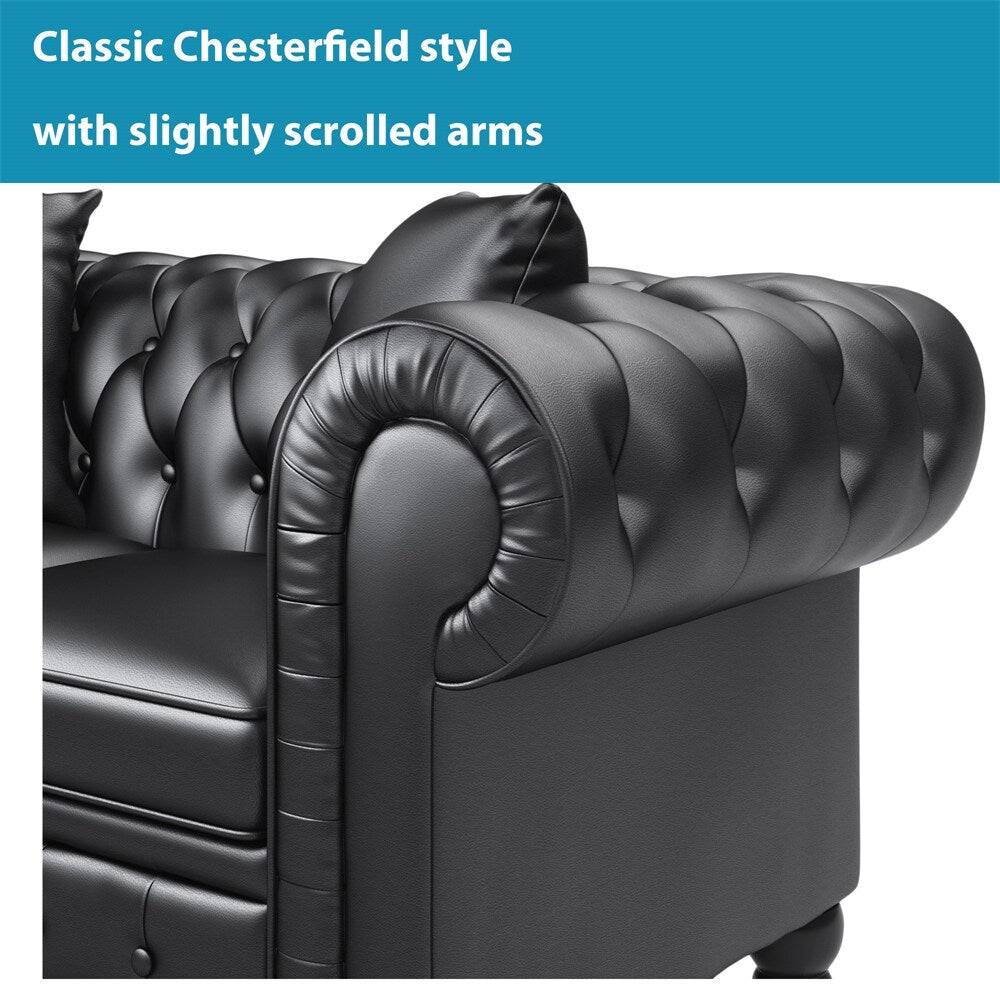 63" Deep Button Tufted PU leather Upholstered Loveseat Sofa Classic Set