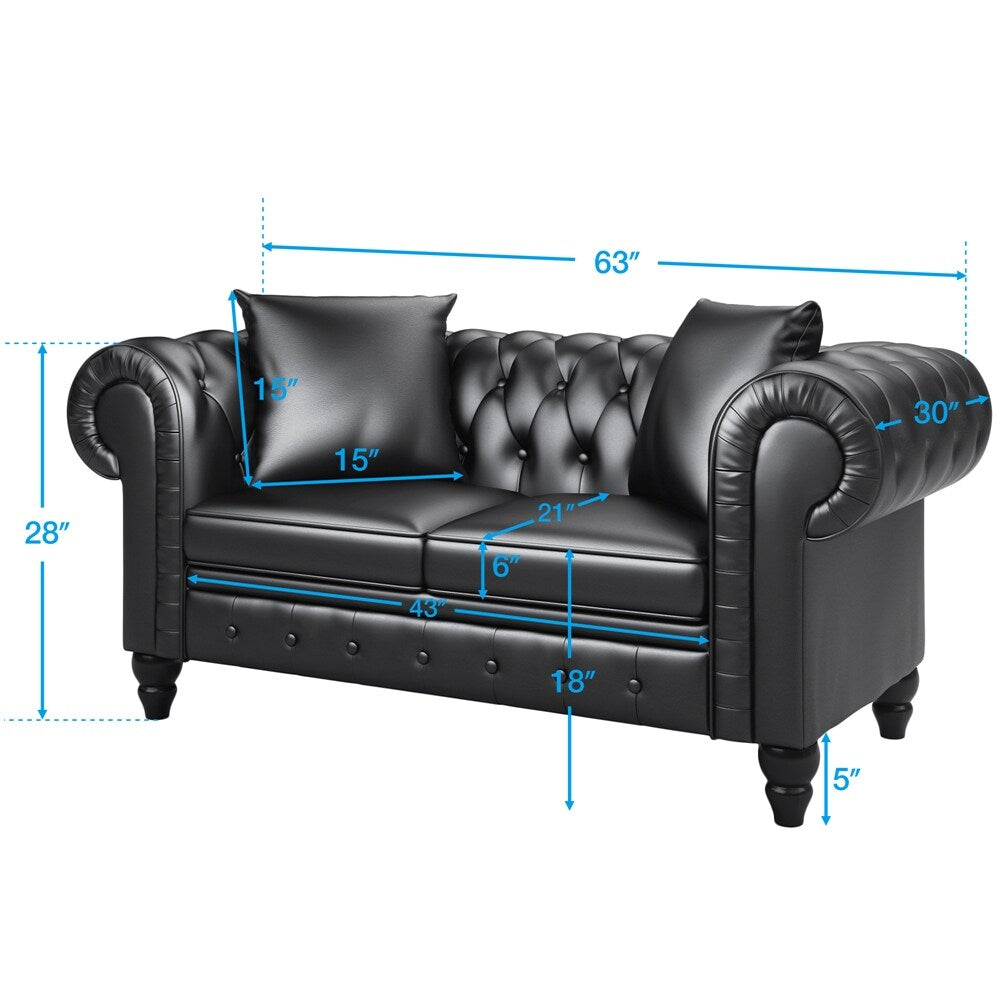 63" Deep Button Tufted PU leather Upholstered Loveseat Sofa Classic Set
