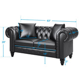 63" Deep Button Tufted PU leather Upholstered Loveseat Sofa Classic Set