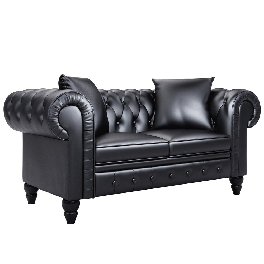 63" Deep Button Tufted PU leather Upholstered Loveseat Sofa Classic Set