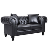 63" Deep Button Tufted PU leather Upholstered Loveseat Sofa Classic Set
