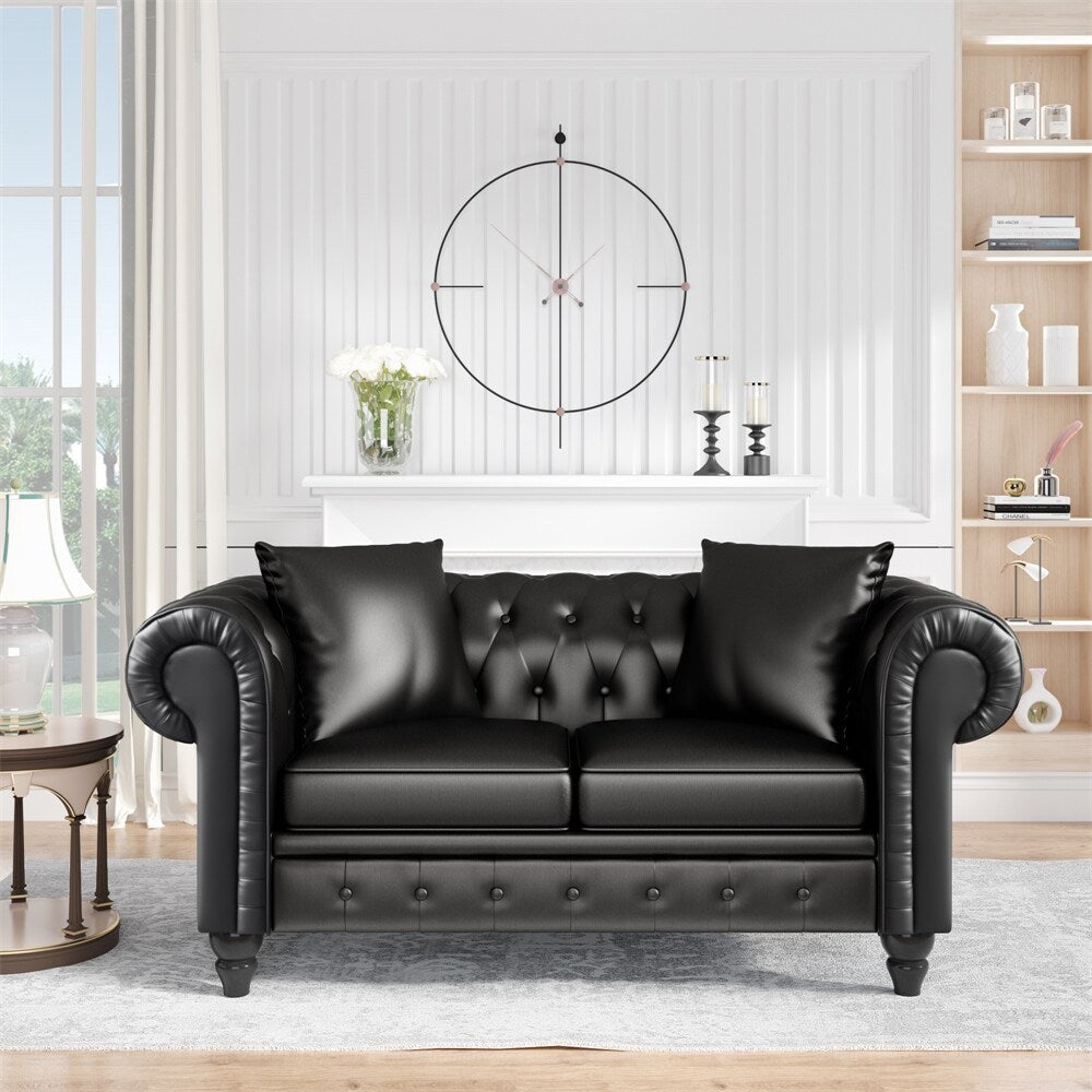 63" Deep Button Tufted PU leather Upholstered Loveseat Sofa Classic Set