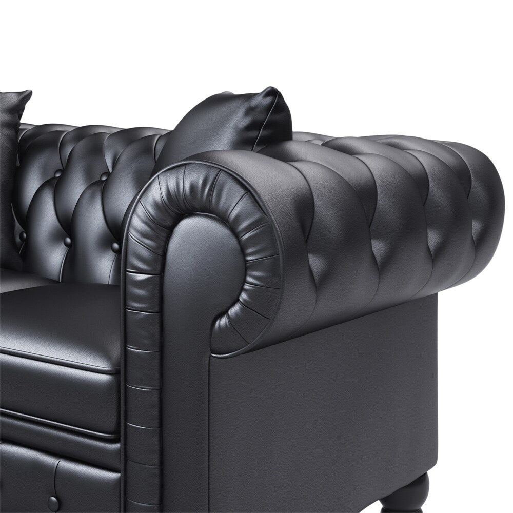 63" Deep Button Tufted PU leather Upholstered Loveseat Sofa Classic Set