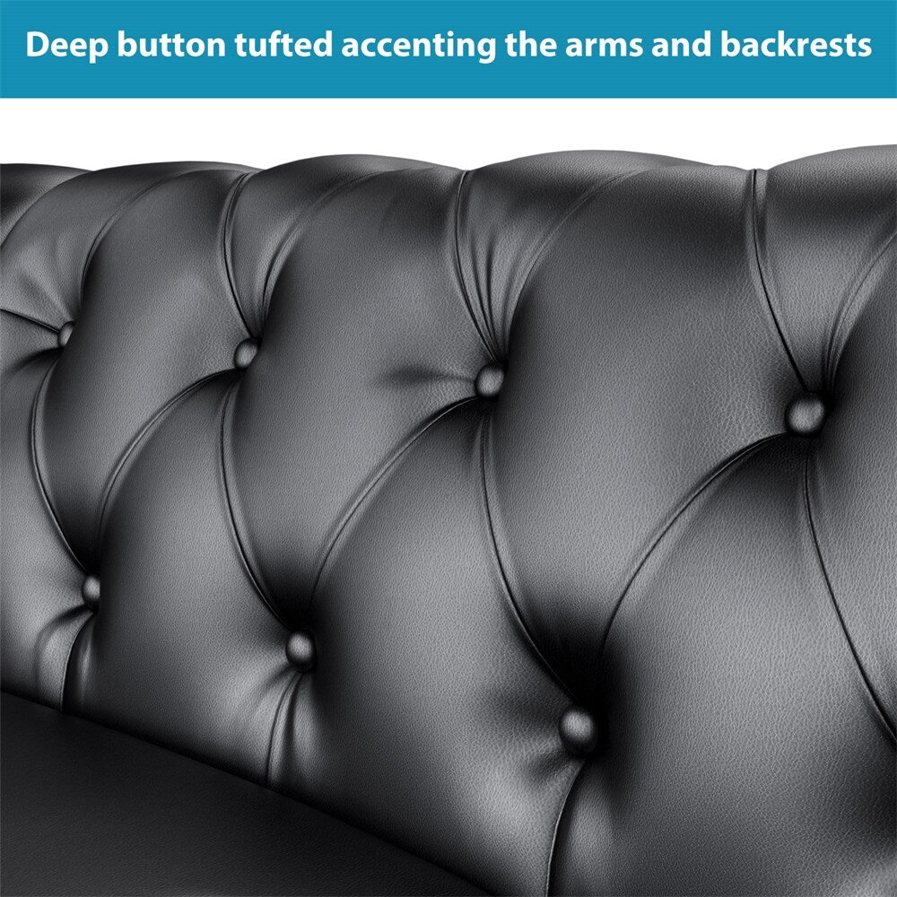 63" Deep Button Tufted PU leather Upholstered Loveseat Sofa Classic Set
