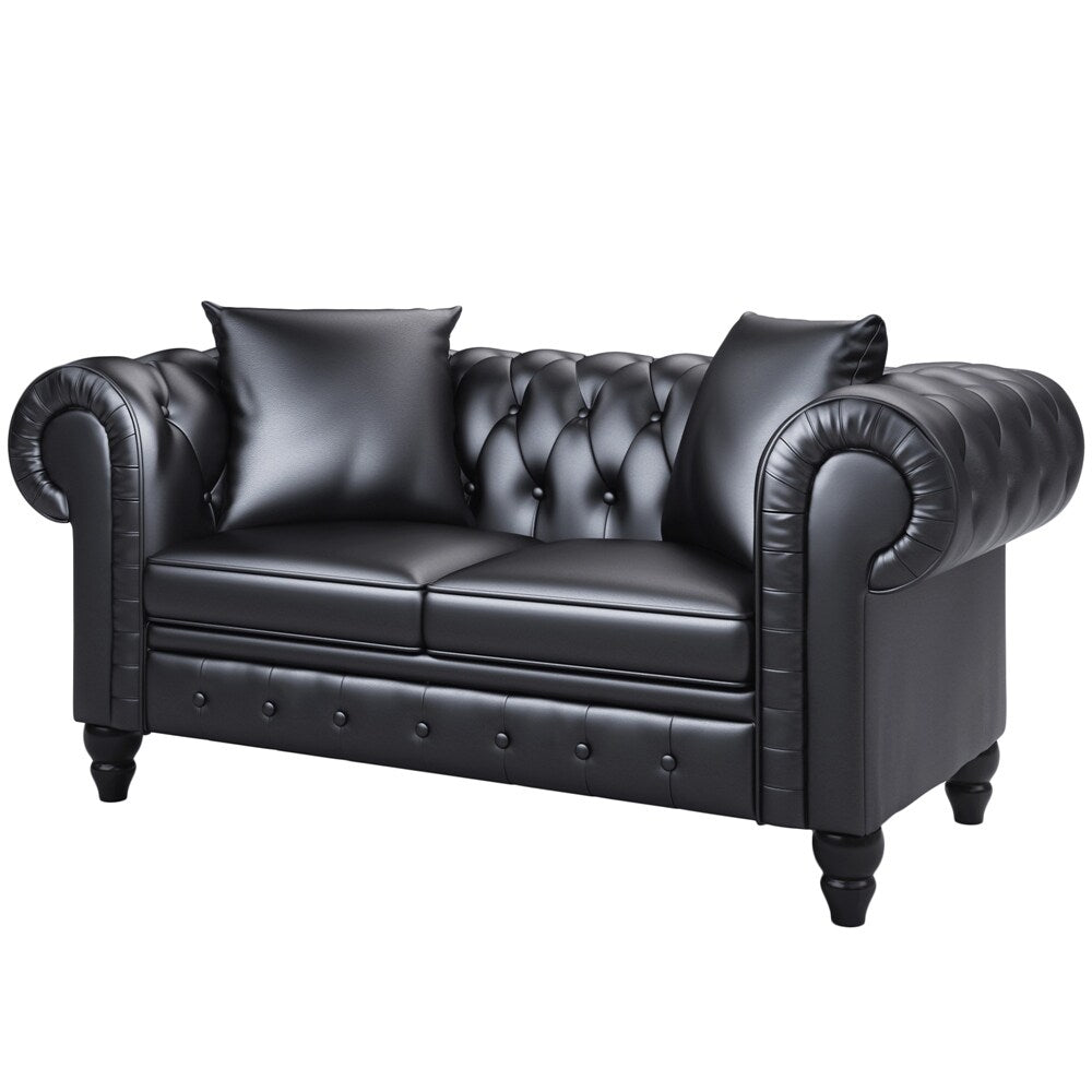 63" Deep Button Tufted PU leather Upholstered Loveseat Sofa Classic Set