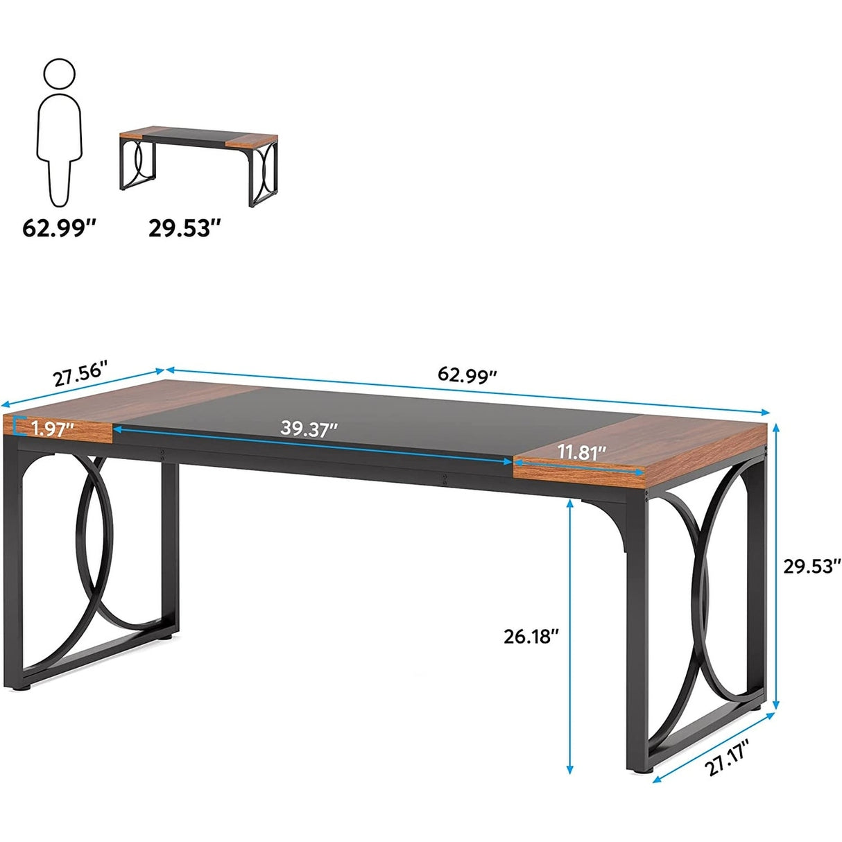 63" Executive Desk Large Office Computer Desk