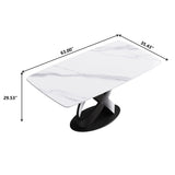 63" Rectangular Sintered Stone Dining Table for 4-6,Solid Black Carbon Steel Base