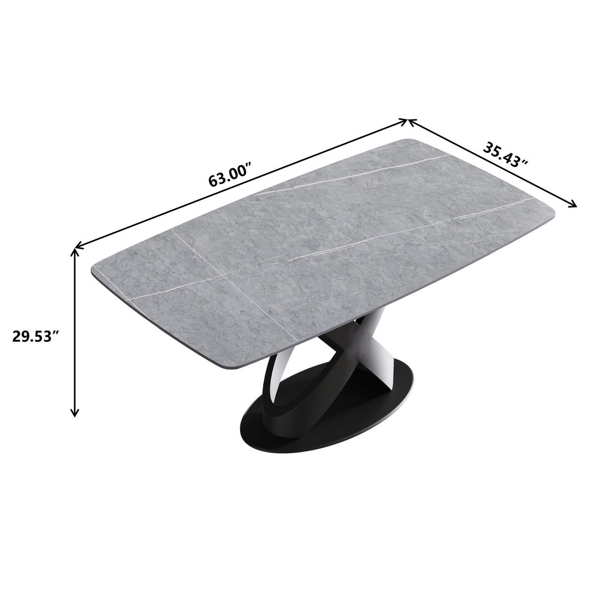 63" Rectangular Sintered Stone Dining Table for 4-6,Solid Black Carbon Steel Base
