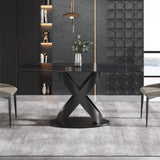 63" Rectangular Sintered Stone Dining Table for 4-6,Solid Black Carbon Steel Base