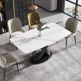 63" Rectangular Sintered Stone Dining Table for 4-6,Solid Black Carbon Steel Base