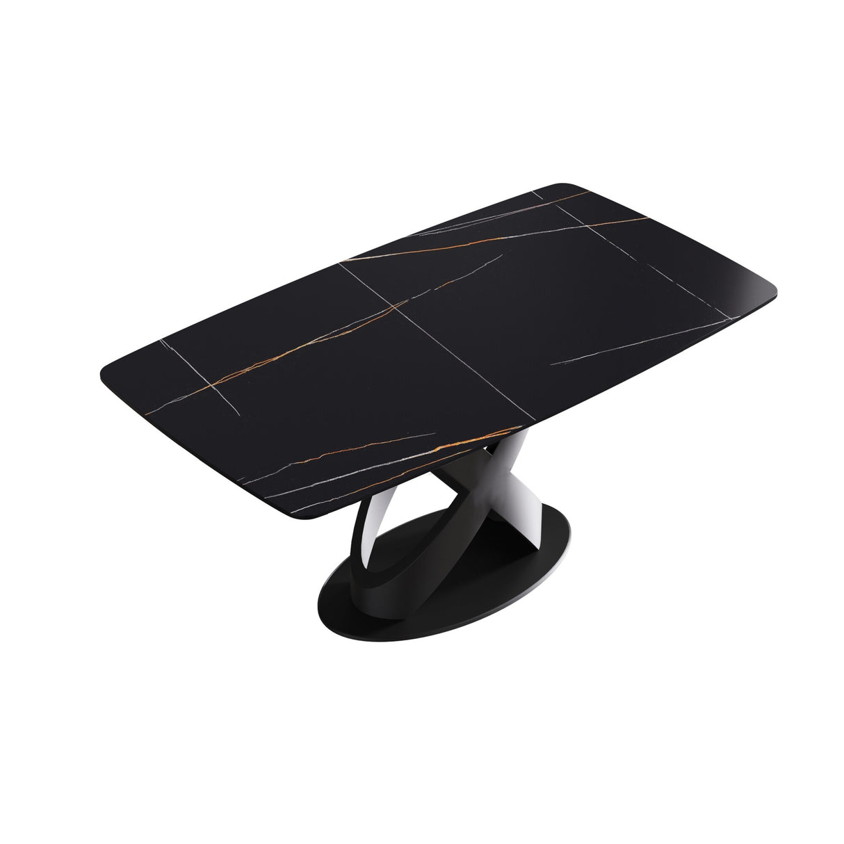 63" Rectangular Sintered Stone Dining Table for 4-6,Solid Black Carbon Steel Base