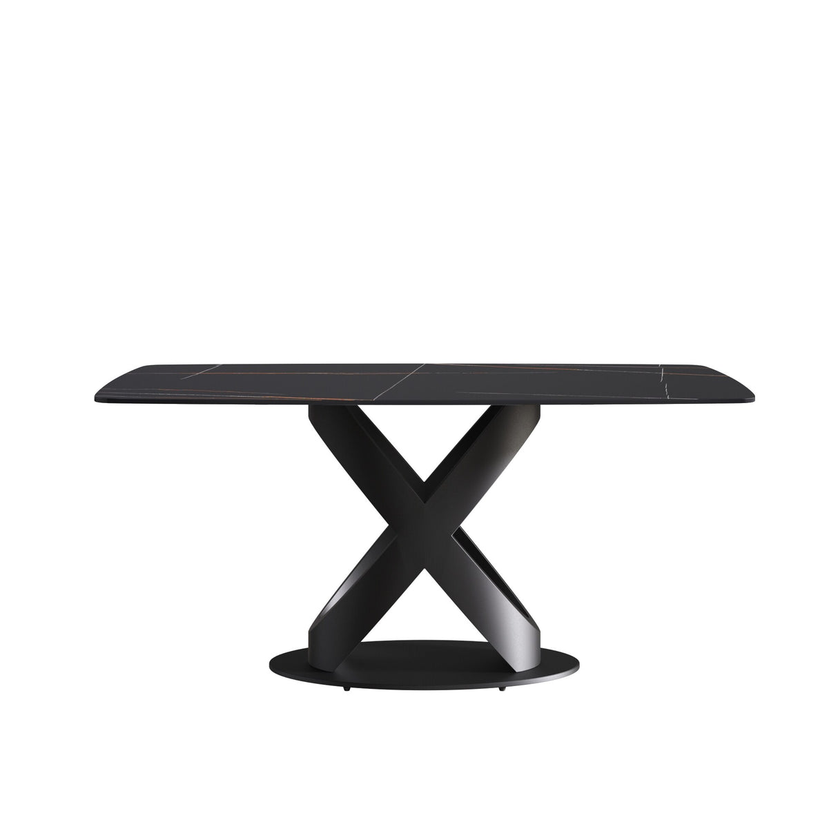63" Rectangular Sintered Stone Dining Table for 4-6,Solid Black Carbon Steel Base