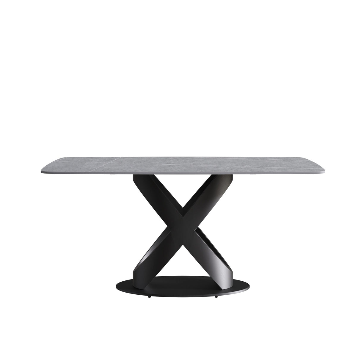 63" Rectangular Sintered Stone Dining Table for 4-6,Solid Black Carbon Steel Base