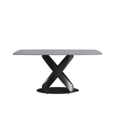 63" Rectangular Sintered Stone Dining Table for 4-6,Solid Black Carbon Steel Base