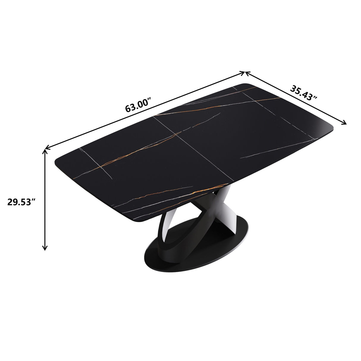 63" Rectangular Sintered Stone Dining Table for 4-6,Solid Black Carbon Steel Base