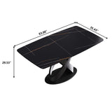63" Rectangular Sintered Stone Dining Table for 4-6,Solid Black Carbon Steel Base