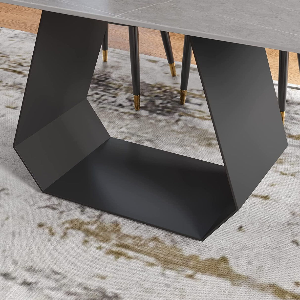 63" Sintered Stone Dining Table for 4-6, Modern Gray Kitchen Table with Carbon Steel Base - 62.99