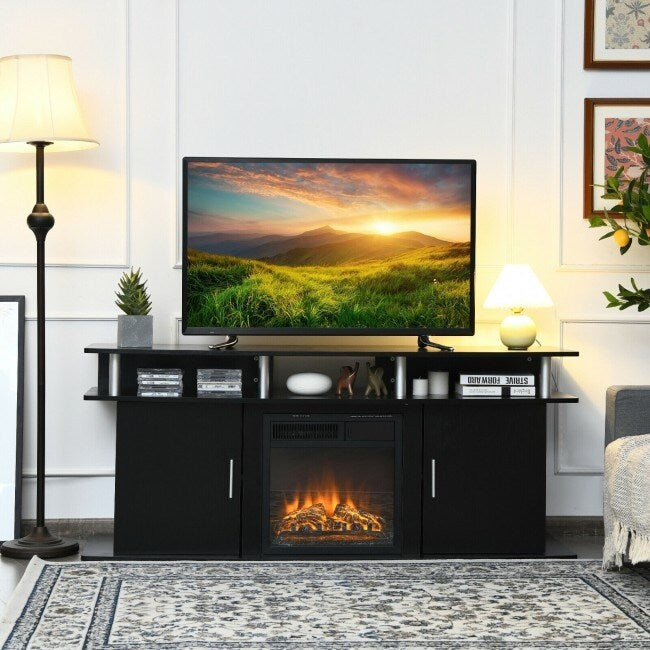 63" TV Entertainment Console Center with 2 Cabinets - 63" x 18" x 26" (L x W x H)
