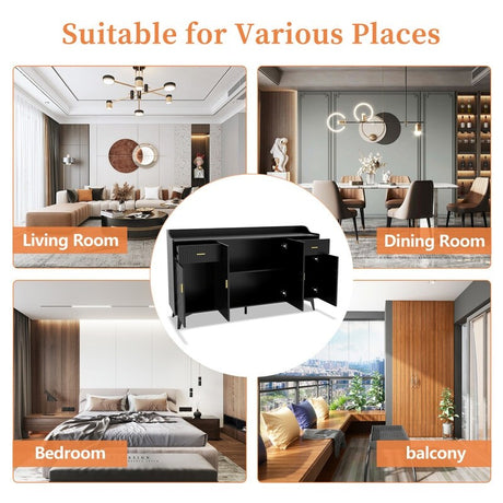 63"W Black Accent Storage Cabinet with Door，drawer and Adjustable Shelf, Buffet Cabinet