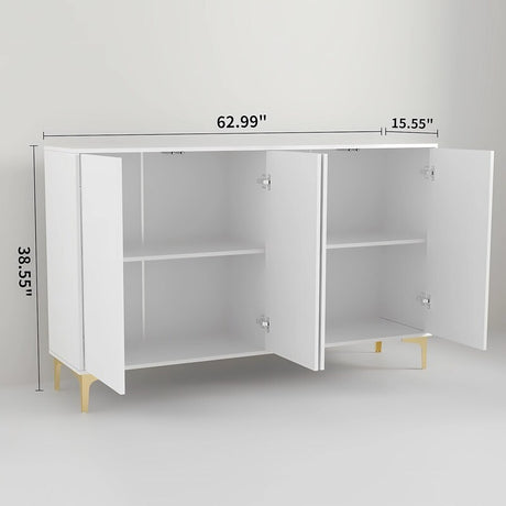 63"W Four Door Side Cabinet, White Sideboard, and Storage Cabinets