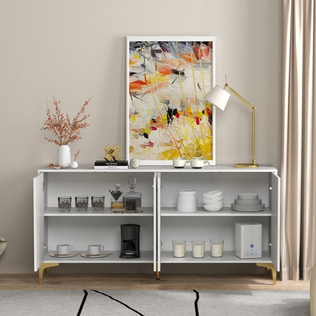63"W Sideboard Buffet Cabinet , White Side Storage Cabinet with Doors and Adjustable Shelves