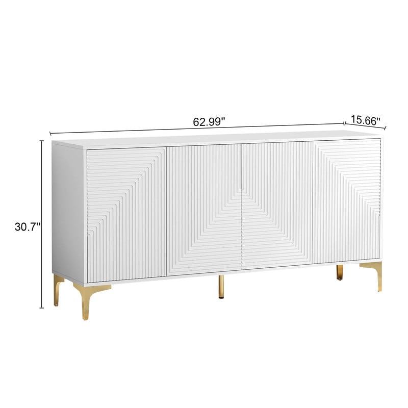63"W Sideboard Buffet Cabinet , White Side Storage Cabinet with Doors and Adjustable Shelves