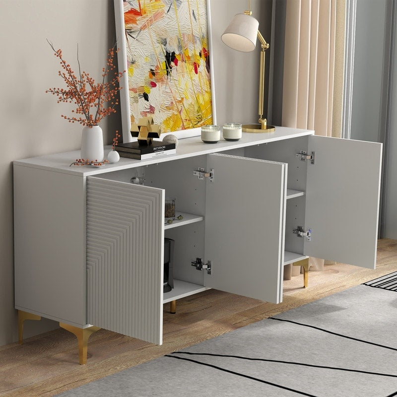 63"W Sideboard Buffet Cabinet , White Side Storage Cabinet with Doors and Adjustable Shelves