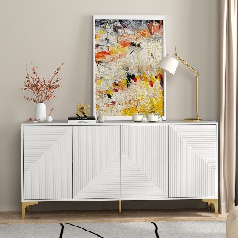 63"W Sideboard Buffet Cabinet , White Side Storage Cabinet with Doors and Adjustable Shelves
