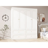 63"W white Wardrobe with drawers and doors,Wardrobe Armoire with 4 Doors,Tall closet wardrobe
