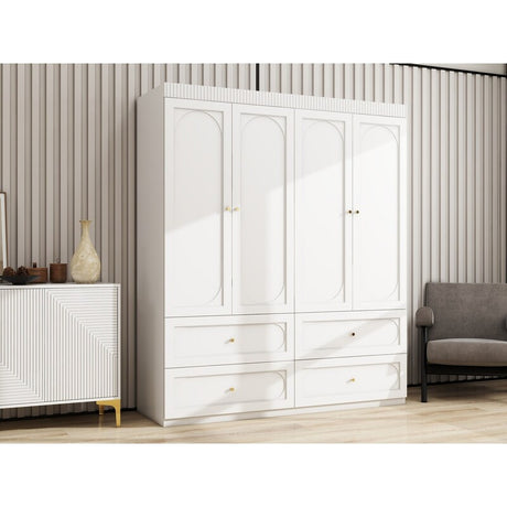 63"W white Wardrobe with drawers and doors,Wardrobe Armoire with 4 Doors,Tall closet wardrobe